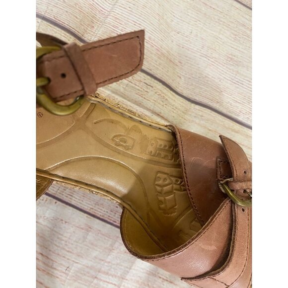 Born Women's Alaina Brown Leather WedgeSandals Platforms - 9 - Picture 6 of 12